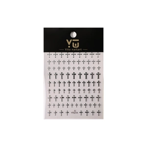 Metallic silver cross nail art stickers with Yitu nailart branding on white packaging