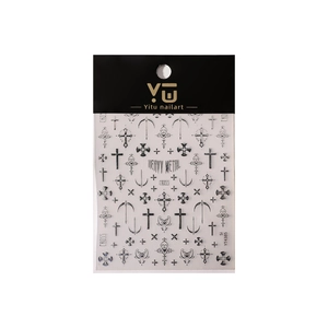 Gothic style nail stickers with gold crosses and heavy metal designs on black backing