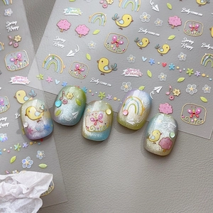 Adesivi per Unghie 5D a Rilievo Uccello Carino Cartone Animato Arcobaleno Farfalla Fiore Fai Da Te Autoadesivo Decorazione Manicure YT5107