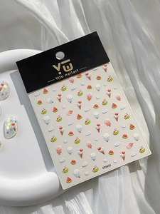Macro shot of embossed ice cream and watermelon nail art stickers model YT5932
