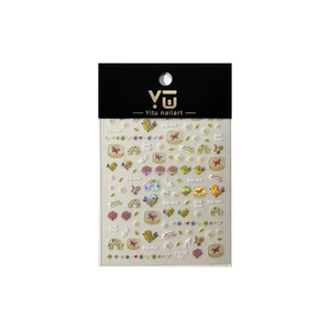 Adesivi per nail art 3D con uccelli colorati e motivi floreali a rilievo stile cartoon