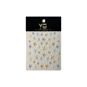 Embossed starfish nail stickers YT5953 with textured blue and yellow starfish patterns
