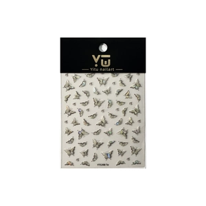 Holographic butterfly nail art stickers with shell luster effect in professional packaging