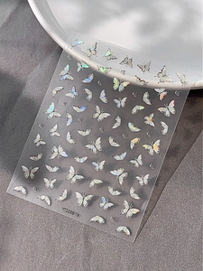 Holographic butterfly nail stickers with iridescent rainbow laser effect, style YT5398