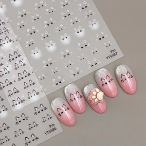 Cute Cartoon Cat Face Nail Art Stickers DIY Manicure Decoration Kitty Expressions Self Adhesive Decals For Women Girls