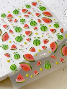 Detailed view of summer watermelon nail stickers with cute red slices and YT5896 code