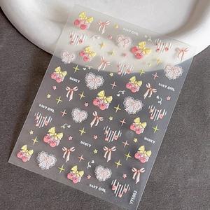 Relief cherry bow nail stickers with sweet heart and star designs for DIY manicure art