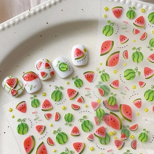 Summer Watermelon Nail Art Stickers Sweet Fresh Fruit Embossed Flat Decorative Nail Decals For Women Manicure Accessories