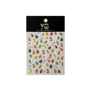 Cute 3D embossed summer beverage nail art stickers featuring colorful soda and cola bottles