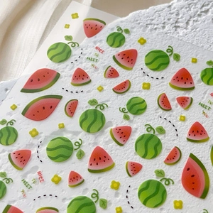 Summer watermelon nail art stickers with Nice To Meet You text and floral accents