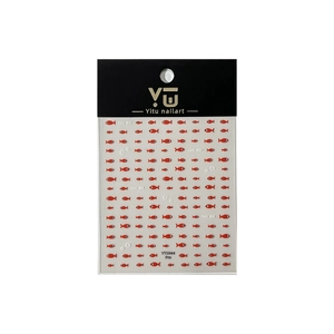 Minimalist red fish nail art stickers with cute cartoon pattern design on white background