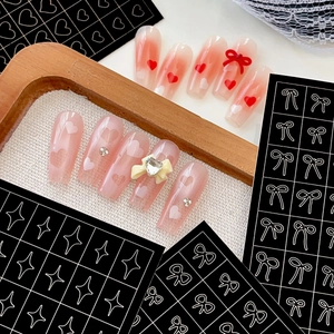 Minimalist Heart Bowknot Star Line Art Nail Stickers Self Adhesive Ultra Thin DIY Manicure Decals For Women Nail Decoration