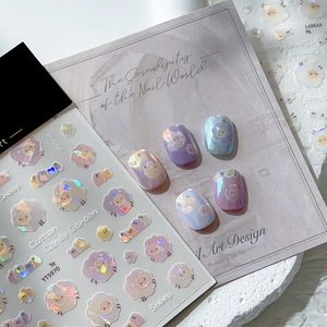 Autocollants Nail Art Laser Holographique Mouton Dessin Animé Cotton Candy Garden Décalcomanies Agneau Mignon Femme Manucure