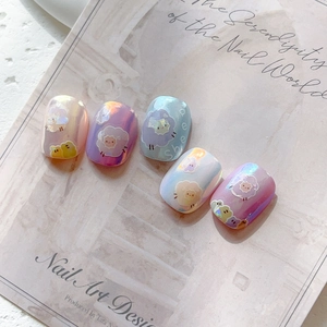 Autocollants nail art nacre irisée avec motifs de moutons mignons en tons de pastel