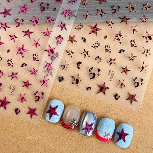 Leopard Print Star Nail Art Stickers Y2K Sweet Cool Style Transparent Adhesive Nail Decals For Women DIY Manicure Decoration