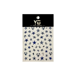 Blue leopard print star and heart nail art stickers with metallic finish on a white background
