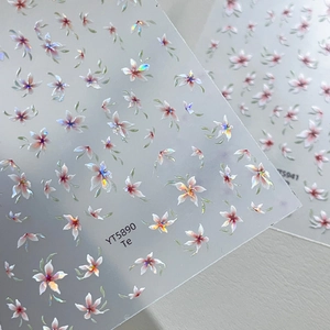 Iridescent flower nail art stickers with laser shell gradient effect YT5890 design
