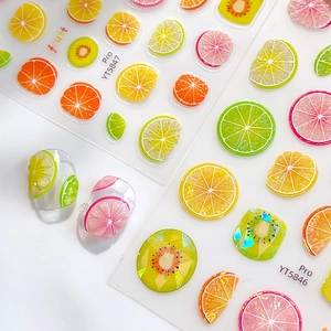 3D fruit nail art stickers with lemon and kiwi patterns for summer DIY manicure decor