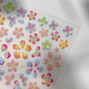 Iridescent 5-petal flower nail art stickers with aurora laser shell light effect