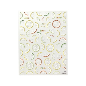 5D embossed lemon fruit nail art stickers with 3D citrus slices for summer manicure