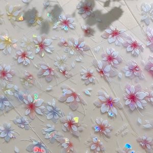 3D embossed shell luster double layer flower nail stickers with glitter finish YT5426 PRO