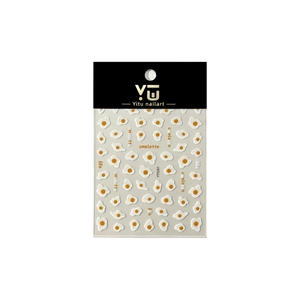 3D embossed poached egg nail art stickers with sweet cartoon omelette designs