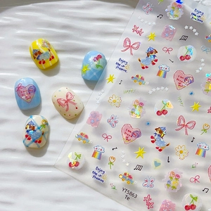 Cute Cartoon Dog Bowknot Nail Art Stickers Iridescent Laser Iridescent Nail Decals For Women DIY Manicure Decoration