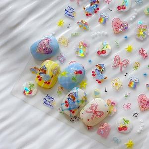 Laser shell luster heart and bow nail stickers with cute dog cartoon designs