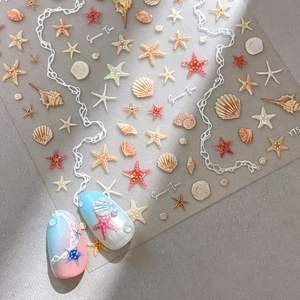Sparkling sea shell starfish nail art stickers with iridescent pearlescent finish and gradient