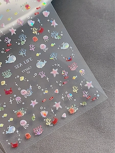 Détails des stickers nail art YT5667 avec motifs de poissons et méduses irisés mignons