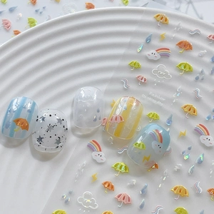 Cute Rainbow Rainy Day Theme 3D Relief Nail Art Stickers Shell Light Umbrella Cloud DIY Manicure Decoration Accessory YT5954