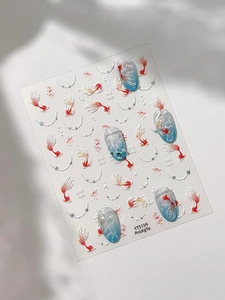 Detail of YT5159 koi fish nail art stickers with gold accents and water wave patterns