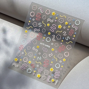 Autocollants à ongles en relief avec lignes ondulées colorées et motifs floraux