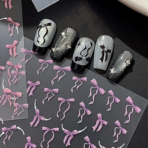 Autocollants à Ongles 3D en Relief Nœud Papillon Design Ruban Künstliche Perle Décalcomanies Auto-Adhésives pour Femmes Décoration de Manucure DIY