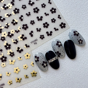 Exquisite 3D floral nail art stickers with black gold flowers and butterfly designs