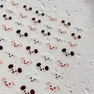 3D embossed nail art stickers featuring cute pink pig and black panda animal face designs