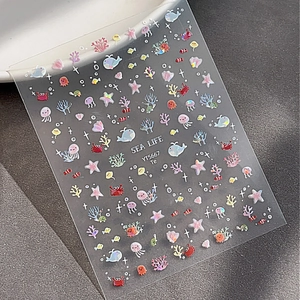 Autocollants ongles mignons vie marine avec motifs baleines et méduses colorés YT5667