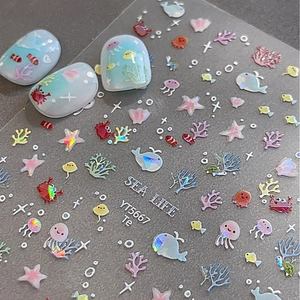 Autocollants nail art mignons vie marine avec poissons et corail pour manucure océan