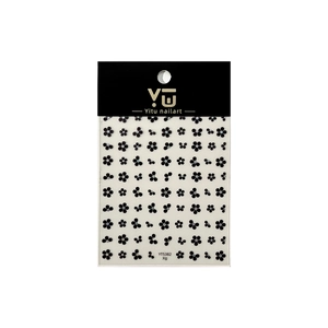 Starry five-petal flower nail stickers with black floral patterns and glitter centers