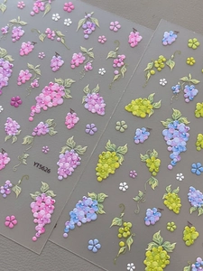 3D embossed nail stickers with purple grape and flower patterns, model YT5626