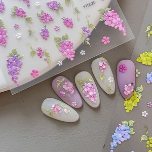 5D embossed nail art stickers featuring purple grape and floral vine designs on YT5626 sheet