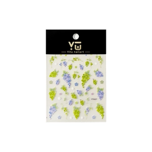 3D embossed grape and floral nail art stickers with purple and green relief designs