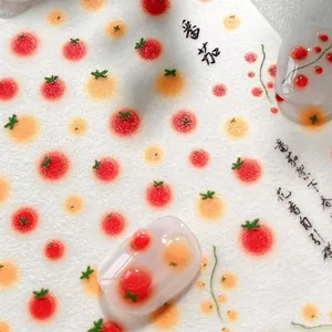 3D embossed tomato nail stickers with red and orange fruit patterns, model Pm YT5374