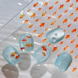 Minimalist Cute Cartoon Jelly Little Fish Relief Nail Art Stickers Orange Goldfish Decoration For Women Manicure Nails