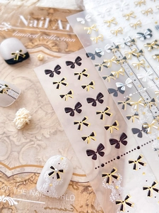 Détails de stickers nail art nœud double couche avec perles et dentelle rétro