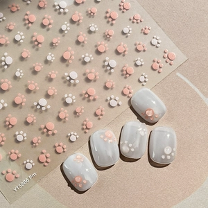Cute Cartoon Cat Paw Nail Art Stickers Transparent Relief Flat Decoration For Women DIY Manicure Decals