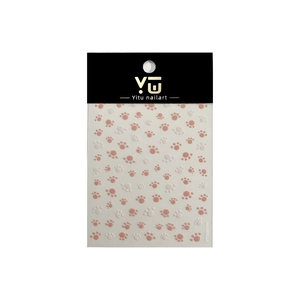 Cute pink and white cat paw nail art stickers with embossed texture and hanging card