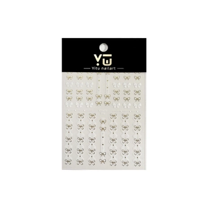 Autocollants ongles 3D double nœud YT5471 Pro avec motifs élégants en or et blanc