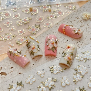 3D Relief Bronzing Cherry Blossom Nail Art Stickers Elegant Floral Self Adhesive Manicure Decoration Decals For Women