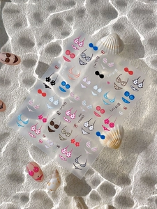 Détails des stickers nail art bikini plage YT6063 avec nœuds et décor de coquillages